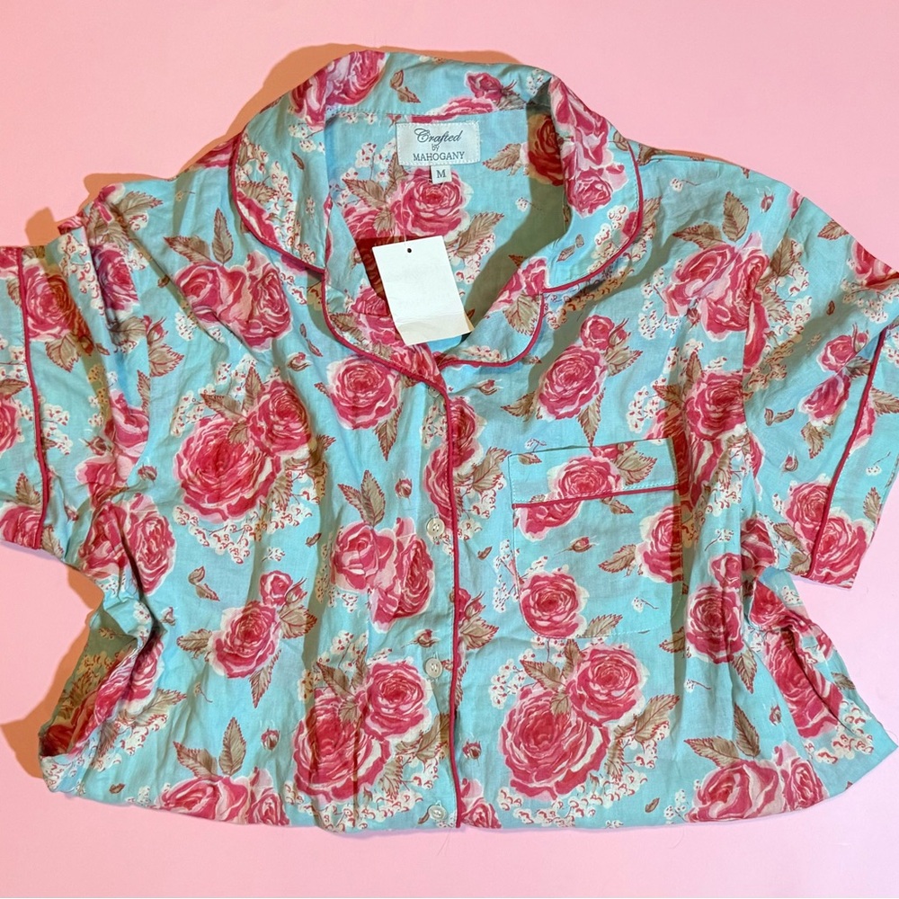 Floral Pajama Top with Pink Roses
